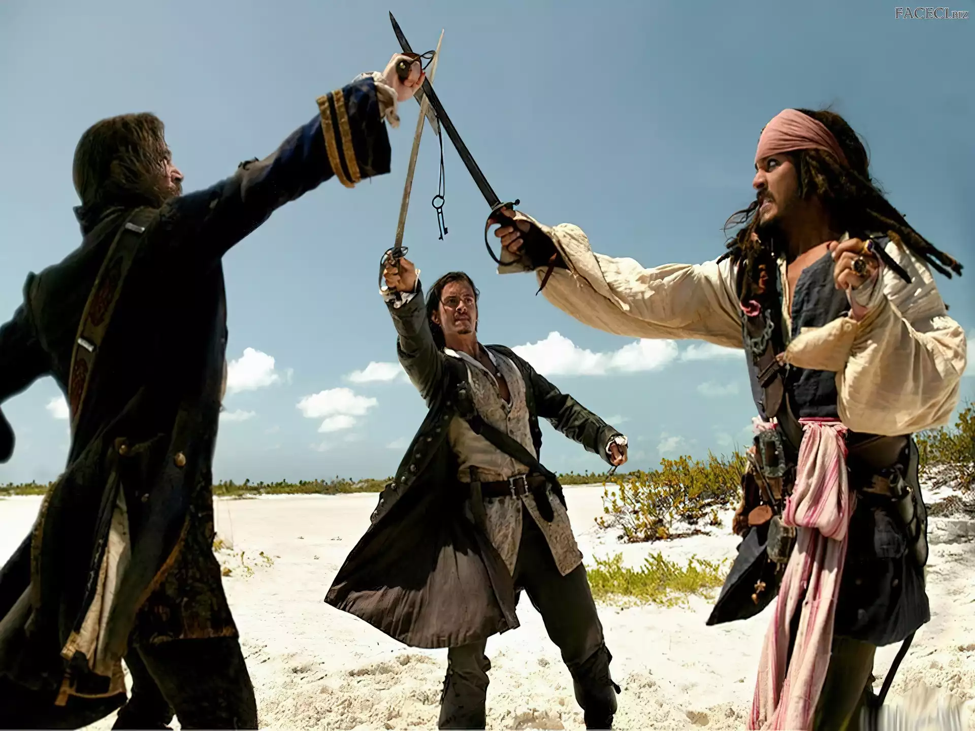 szabla, Johnny Depp, piraci, piraci_z_karaibow_2, Orlando Bloom